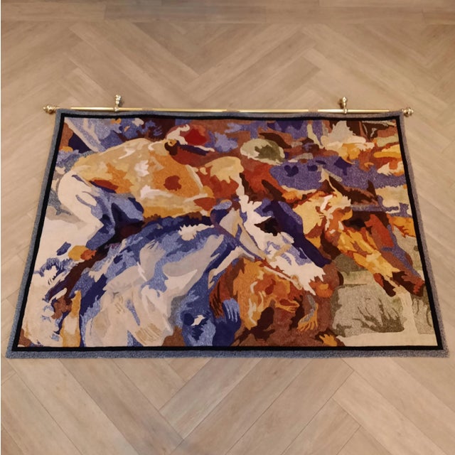 Black Impressionist Handmade Horse Racing Rug, 2000s For Sale - Image 8 of 8