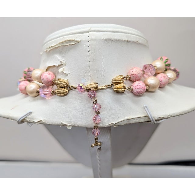 Pink Vintage 1960s Signed Vendome Pink Beaded Faux-Pearl Necklace For Sale - Image 8 of 11