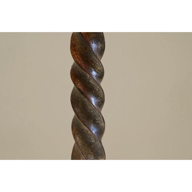 1940s Mid-Century Table Lamp in Wrought Iron with Woven Rattan Shade, 1960s For Sale - Image 5 of 11