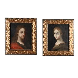 18th Century Pair of Original Oil on Canvas Portraits of Young Woman and Man, Italy