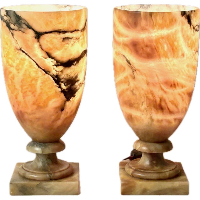 Pair of Italian Alabaster Urn Table Lamps For Sale - Image 11 of 12