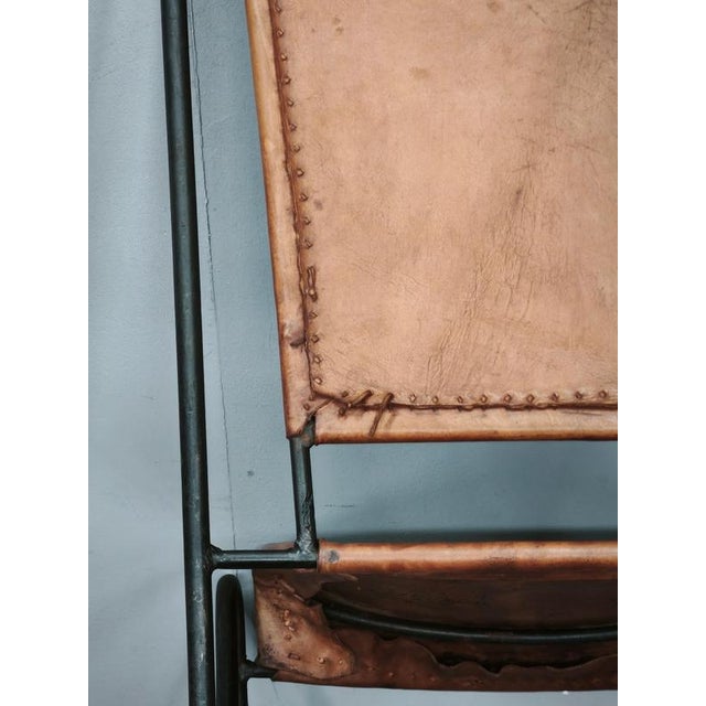 1990s European Brutalist Wrought Iron and Cognac Leather Dining Chair, 1990s For Sale - Image 5 of 14