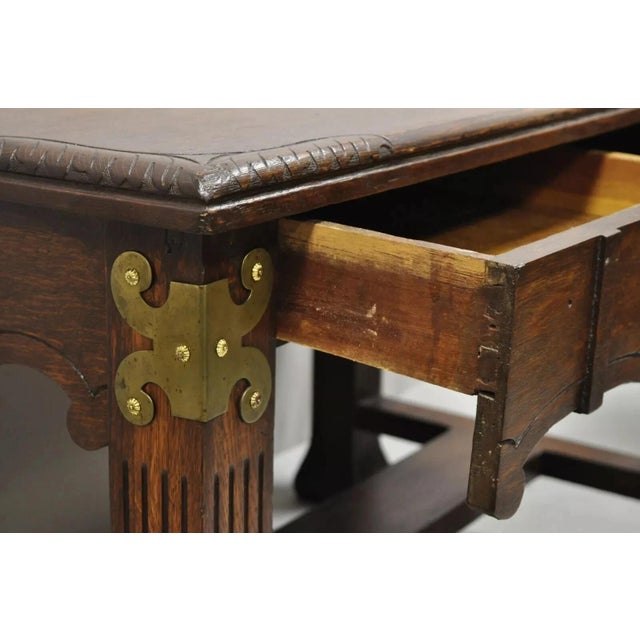 Antique Art Nouveau Carved Oak Northwind Face Desk Library Table With One Drawer For Sale In Philadelphia - Image 6 of 12