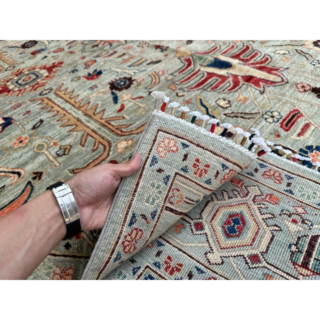 Hand-Knotted Afghan Serapi Heriz Style Wool Area Rug - 7'11" X 10'0" For Sale - Image 12 of 14