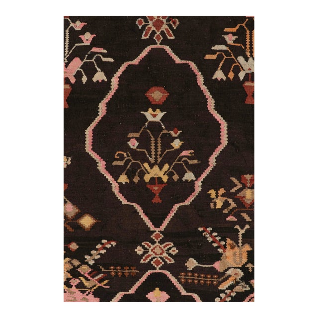Transitional Handwoven Mid-Century Vintage Bessarabian Kilim Rug in Beige Brown Floral Pattern For Sale - Image 3 of 7