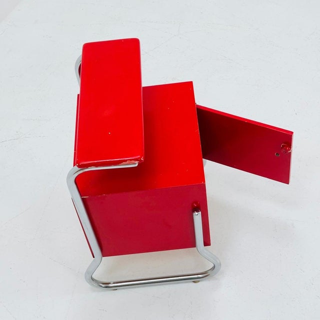 Bauhaus Nightstand with Shelf in Red, 1970s For Sale - Image 10 of 11