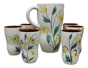 Floral Decor Ceramic Orangeade and Coffee Set, France, 1950s, Set of 7