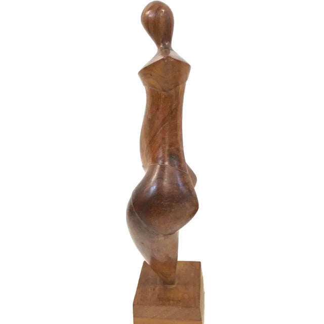 Modern 1940s Standing Nude, Wood Carved Scupture, Signed For Sale - Image 3 of 4