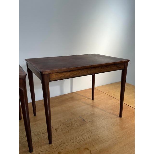 Wood Mid 20th Century Pair of Arne Olsen Style Danish Rosewood Side Tables For Sale - Image 7 of 18