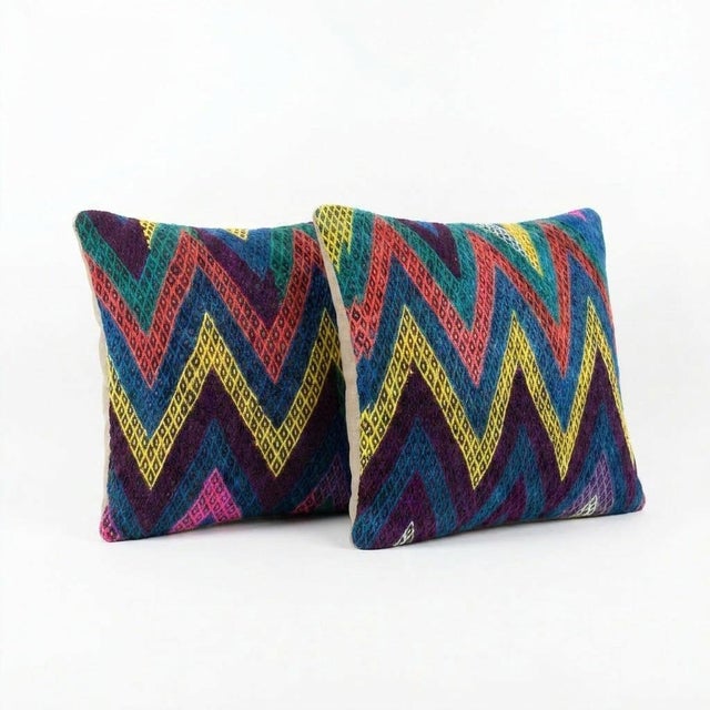 Mid-Century Modern Turkish Kilim Wool Rug Pillow Cover 19'' X 20'' - Set of Two For Sale - Image 3 of 4