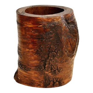 Antique Whole Root Solid Wood Brush Pot Vase Jar 15.75 Lb For Sale