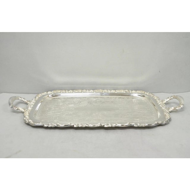 Vintage Oneida Victorian Silver Plated Etched Butlers Serving Platter Bar Tray For Sale - Image 14 of 15