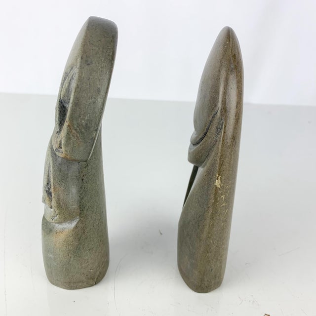 Vintage Pair African Art Shona Stone Sculptures Faces Mother Child Head in Hand For Sale - Image 9 of 12