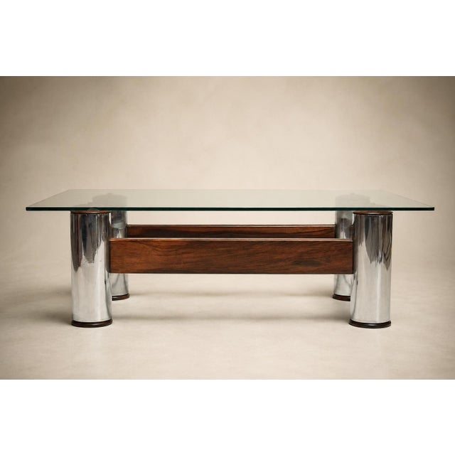 1960s Brazilian Modern “Amelia” Coffee Table in Rosewood & Chrome-Plated Metal by Sergio Rodrigues, Brazil, 1965 For Sale - Image 5 of 17