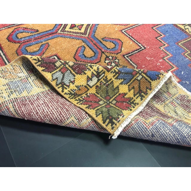 Red Orange and Yellow Faded Oushak Turkish Traditional Vintage Tribal Area Rug For Sale - Image 4 of 11