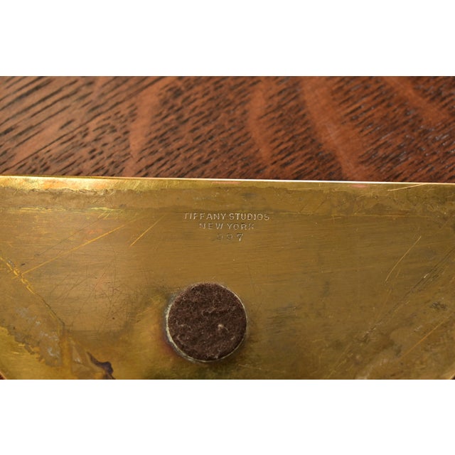 Tiffany Studios New York Pine Needle Bronze Blotter Corners With Leather Desk Blotter For Sale - Image 10 of 12