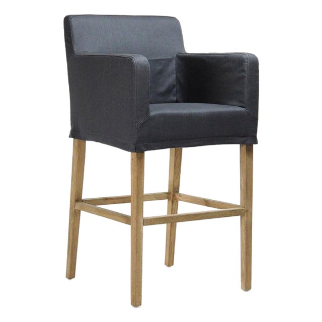 Avignon Slipcover Bar Stool - Navy Cotton / Natural Oak Frame For Sale