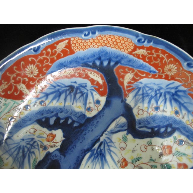 Japanese Japanese Porcelain Arita Imari Charger Plate With Beautiful Tree & Flower Design For Sale - Image 3 of 7