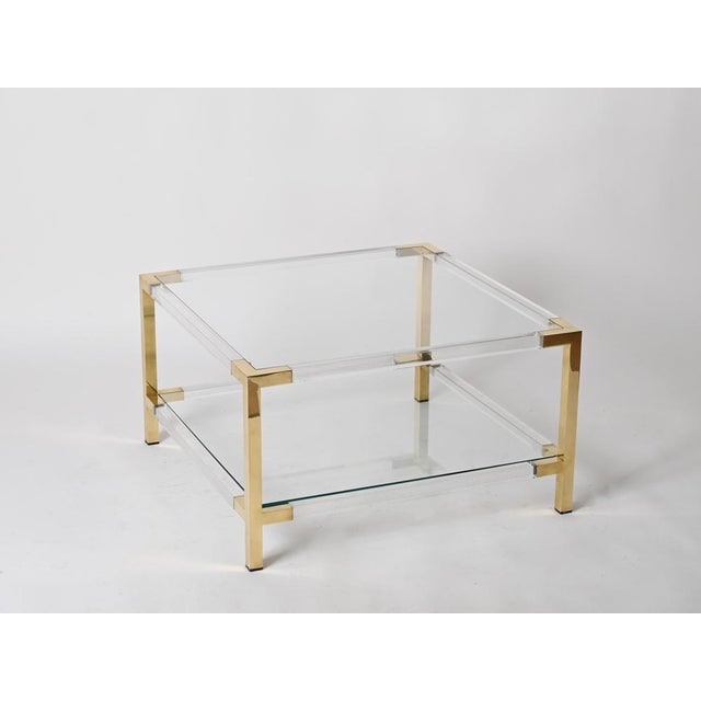 Large Italian Square Coffee Table in Brass and Acrylic from Hollis Jones, 1970s For Sale - Image 3 of 12
