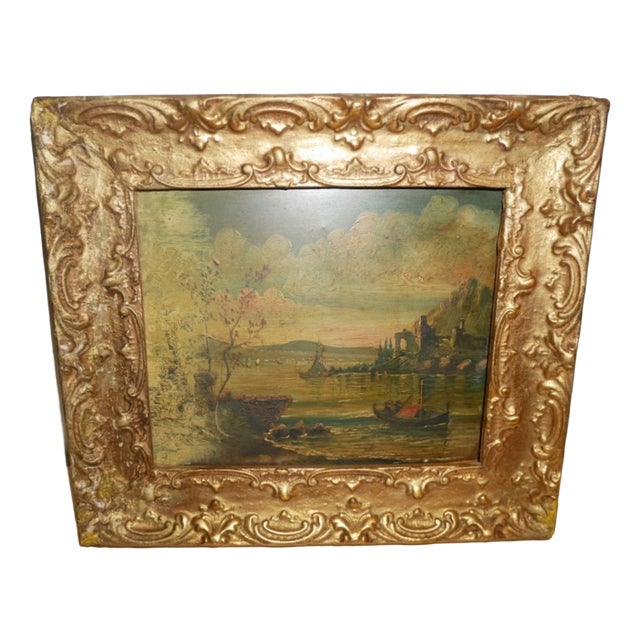 River Landscape, 1800s, Oil Painting on Copper, Framed For Sale
