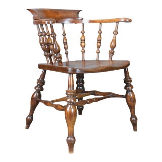 1870s Victorian Elm Windsor Captains Bow Chair For Sale