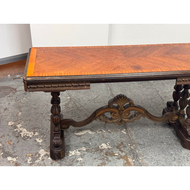 Wood Renaissance Revival Style Draw-Leaf Parquetry Top Table, Vintage For Sale - Image 7 of 12