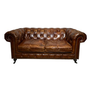 Vintage Chesterfield Sofa in Brown Leather For Sale