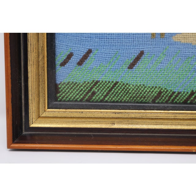 Vintage 1970s Marshland Bird Needlepoint in Gold-Toned Frame, Initialed l.h. For Sale - Image 9 of 18