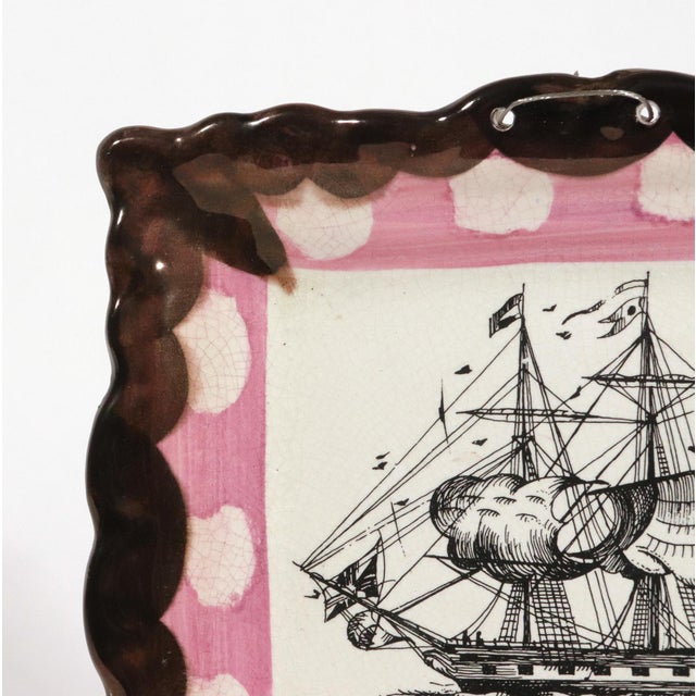 English Decorative English Luster Maritime Pottery Plaque-Titled "Agamemnon" For Sale - Image 3 of 7