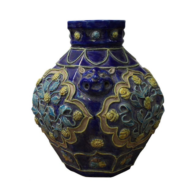 Handmade Ceramic Navy Blue Dimensional Flower Vase Chairish