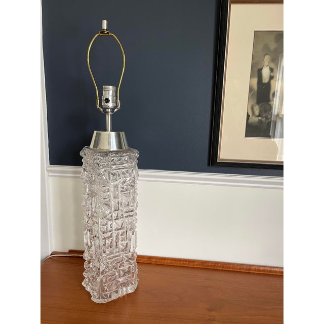 Wonderful mid century modern glass table lamp in the style of Swedish designer Carl Fagerlund and the glassworks Pukeberg....