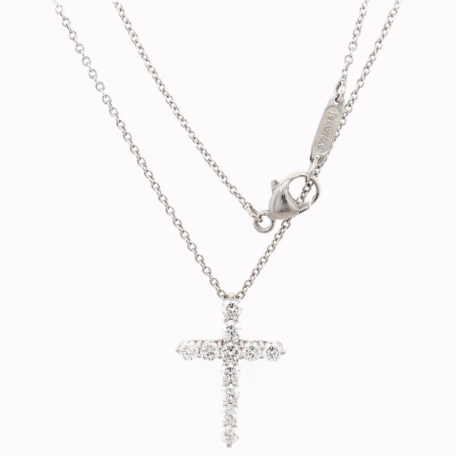 Metal Tiffany & Co. Platinum & Diamond Pendant Cross 16-Inch Necklace For Sale - Image 7 of 18