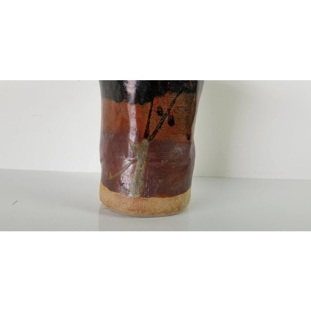 Mid-Century Modern Vintage Signed Brown Glaze Art Pottery Vase For Sale - Image 3 of 10