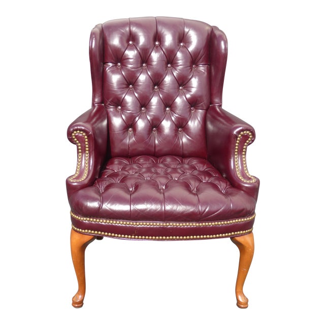 Vintage Burgundy Tufted Leather Cigar Wingback Accent ...