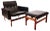 Set of Danish Leather & Teak Lounge Chair & Footstool by Jørgen Bækmark for FDB, 1960s For Sale