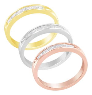 10K Yellow, White and Rose Gold over .925 Sterling Silver 5/8 Cttw Diamond Channel-Set Stackable Band Ring Set (H-I Color, I1-I2 Clarity) - Size 7 1/4