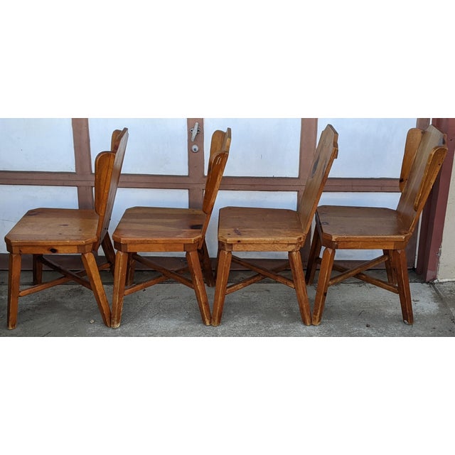 Vintage 1940s Knotty Pine Habitant Mismatched Dining Chairs Set of 4