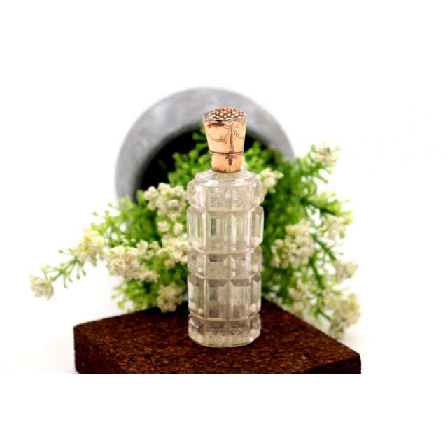 Glass Perfume Bottle with Gold Lid For Sale - Image 5 of 6