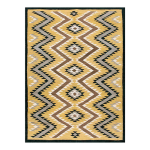Stunning Yellow Ground Color With Gray-Brown Zigzag Flamestitch Pattern Vintage American Navajo Rug