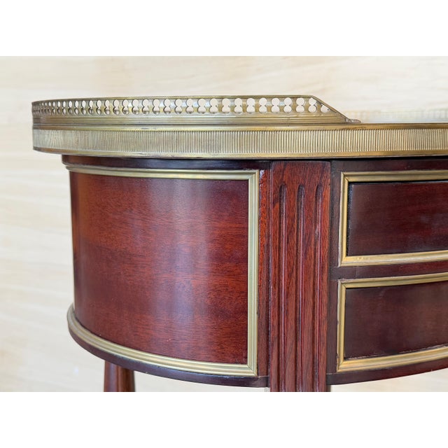 Brown Early 20th Century Pair of Louis XV Oval Bouillotte Shape Nightstands with Drawers and Low Shelve For Sale - Image 8 of 18