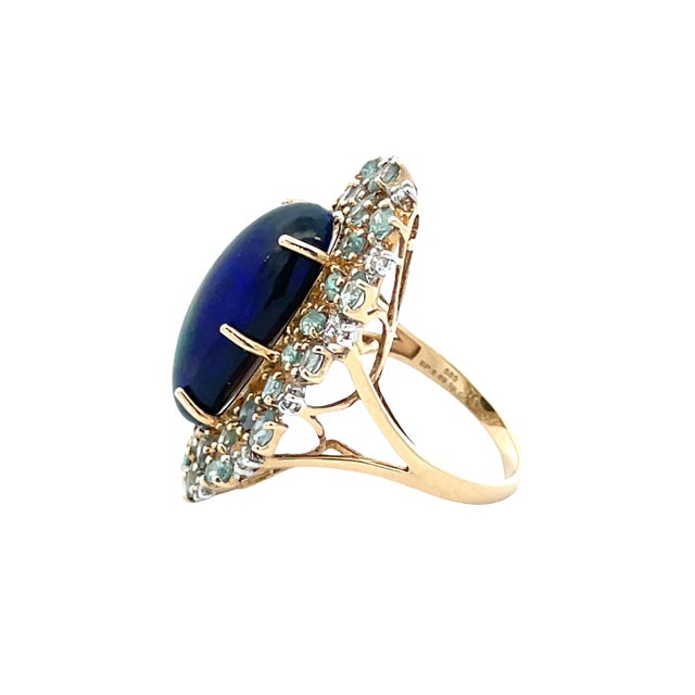 Black Rare 14k Gold Gia 8.89 Carat Weight Black Opal, Alexandrite & Diamond Halo Ring, Size 8.5 For Sale - Image 8 of 13