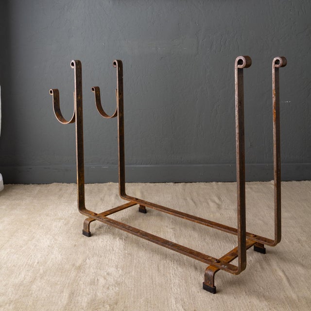 Large Hammered Steel Firewood and Kindling Rack With Rustic Patina For Sale - Image 9 of 16