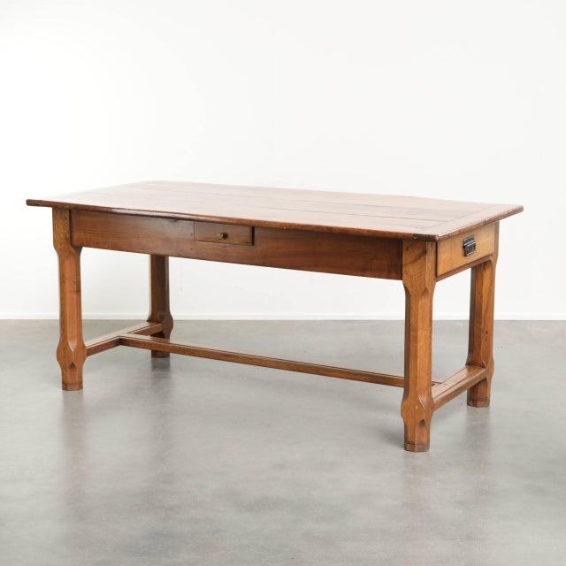Antique 18th Century French Dining Table with Fruitwood Top and Oak Base For Sale - Image 14 of 14
