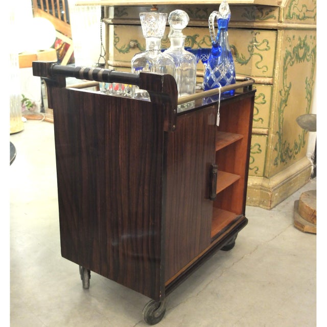 French Art Deco Bar Cart in Rosewood and Brass, 1940s For Sale - Image 4 of 5