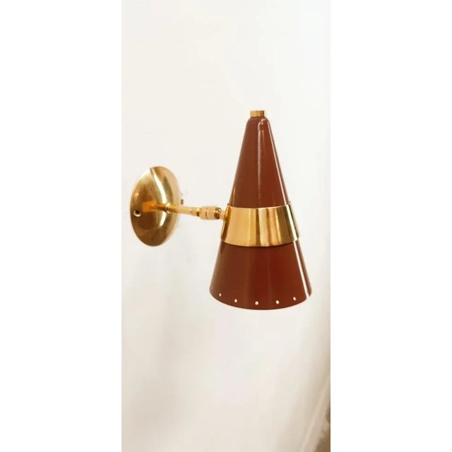 Maroon & Gold Adjustable Cone Wall Lamp For Sale - Image 9 of 9