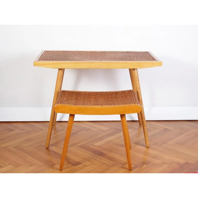 Mid-Century Modern Mid-Century Ash and Wickerwork Side Table and Stool from Uluv, 1960s, Set of 2 For Sale - Image 3 of 18
