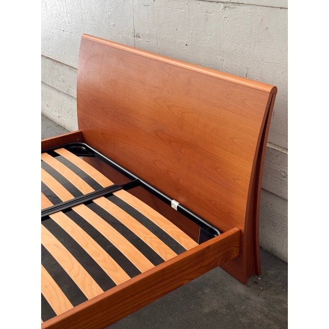 Mid-Century Modern Queen Size Cherry Wood Bed Frame, Vintage For Sale - Image 3 of 12