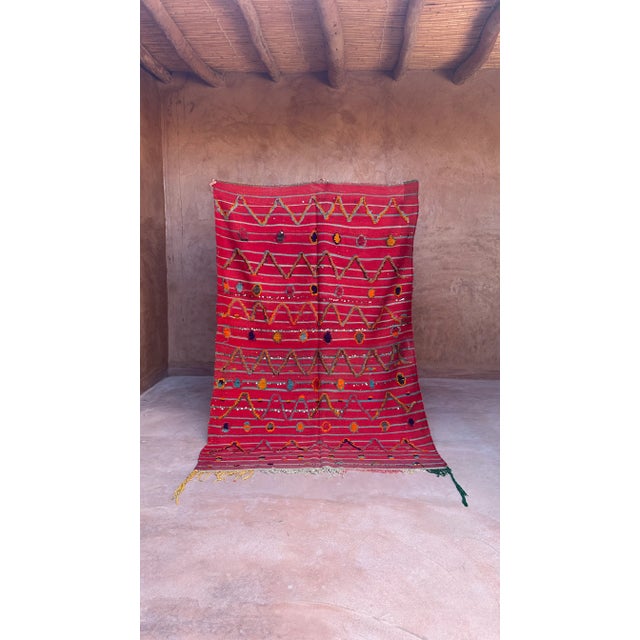 Abstract 1980's Moroccan Abstract Red Flatweave Rug - 8 X 5.41 Ft For Sale - Image 3 of 9