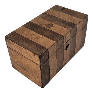 19th Century Striped Wood Tea Caddy With Double Lidded Interior For Sale