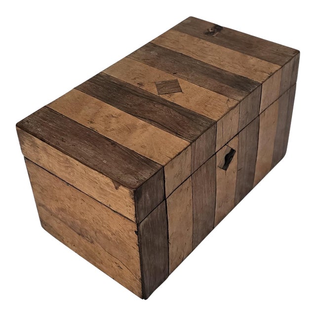 19th Century Striped Wood Tea Caddy With Double Lidded Interior For Sale